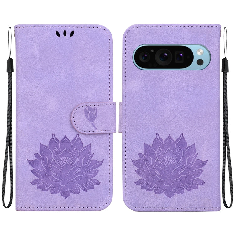 For Google Pixel 9 Pro Lotus Embossed Leather Phone Case(Purple) - Google Cases by PMC TechLife | Online Shopping South Africa | PMC TechLife | Buy Now Pay Later Mobicred