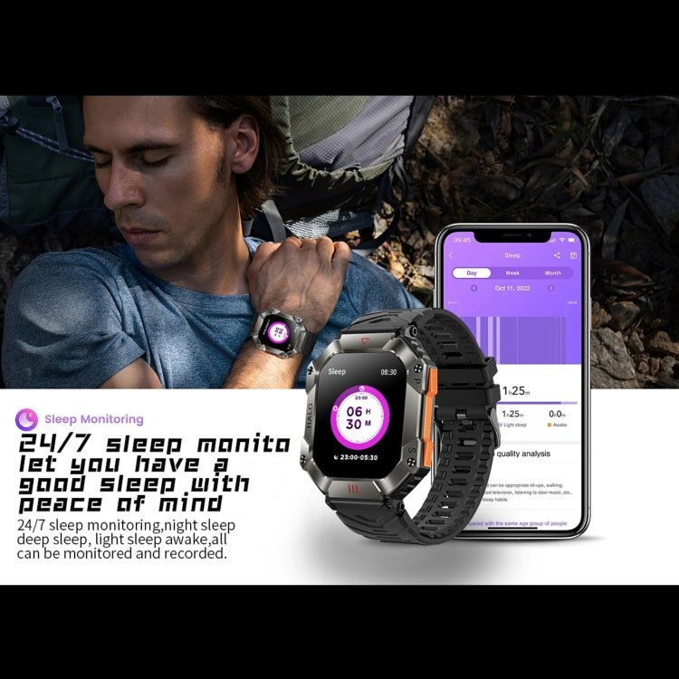KR80 2.0 inch BT5.1 IP67 Sport Smart Watch, Support Bluetooth Call / Sleep / Blood Oxygen / Heart Rate / Blood Pressure Health Monitor(Black+Orange) - Smart Watches by PMC TechLife | Online Shopping South Africa | PMC TechLife | Buy Now Pay Later Mobicred
