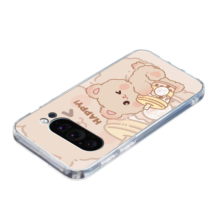 For Google Pixel 9 Colored Drawing Pattern Transparent TPU Phone Case(Bear) - Google Cases by PMC TechLife | Online Shopping South Africa | PMC TechLife | Buy Now Pay Later Mobicred