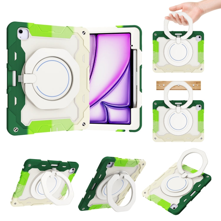 For iPad Air 13 2024 / 2025 Armor Portable Rotating Ring Holder Silicone Tablet Case with Pen Slot(Colorful Green) - iPad Air 13 2025 / 2024 Cases by PMC TechLife | Online Shopping South Africa | PMC TechLife | Buy Now Pay Later Mobicred
