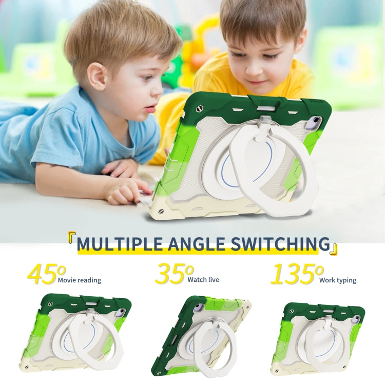 For iPad Air 13 2024 / 2025 Armor Portable Rotating Ring Holder Silicone Tablet Case with Pen Slot(Colorful Green) - iPad Air 13 2025 / 2024 Cases by PMC TechLife | Online Shopping South Africa | PMC TechLife | Buy Now Pay Later Mobicred