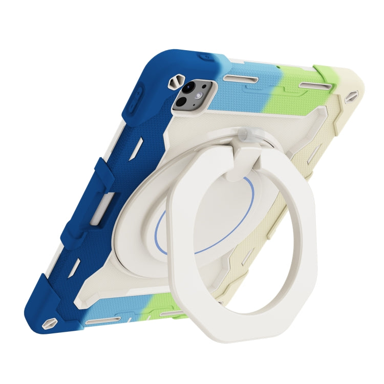For iPad Pro 11 2024 Armor Portable Rotating Ring Holder Silicone Tablet Case with Pen Slot(Colorful Blue) - free shipping - PMC TechLife - Order now!