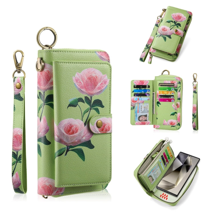 For Samsung Galaxy S24 5G POLA Flower Multi-functional Zipper Wallet Leather Phone Case(Green) - free shipping - PMC Jewellery - Order now!