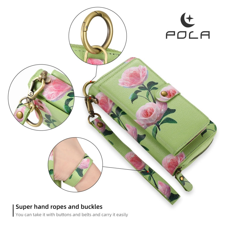 For Samsung Galaxy S24 5G POLA Flower Multi-functional Zipper Wallet Leather Phone Case(Green) - free shipping - PMC Jewellery - Order now!