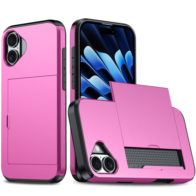 For iPhone 16 Shockproof Armor Phone Case with Card Slot(Rose Red) - iPhone 16 Cases by PMC TechLife | Online Shopping South Africa | PMC TechLife | Buy Now Pay Later Mobicred