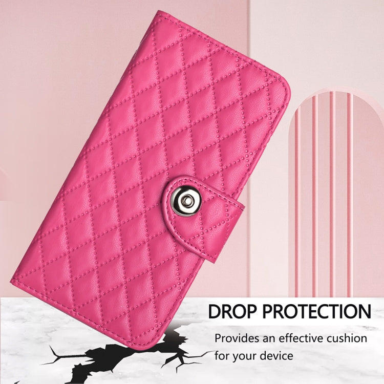 For Blackview A52 Rhombic Texture Flip Leather Phone Case with Lanyard(Rose Red) - More Brand by PMC TechLife | Online Shopping South Africa | PMC TechLife | Buy Now Pay Later Mobicred