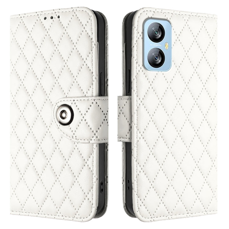 For Blackview A52 Rhombic Texture Flip Leather Phone Case with Lanyard(White) - More Brand by PMC TechLife | Online Shopping South Africa | PMC TechLife | Buy Now Pay Later Mobicred