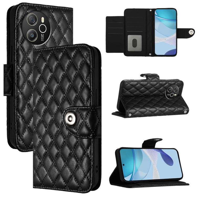 For Blackview Shark 8 Rhombic Texture Flip Leather Phone Case with Lanyard(Black) - More Brand by PMC TechLife | Online Shopping South Africa | PMC TechLife | Buy Now Pay Later Mobicred