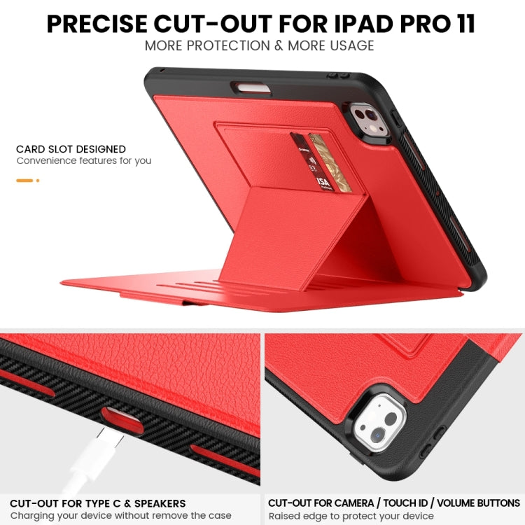 For iPad Pro 11 2024 Smart B Magnetic Holder Leather Tablet Case(Red) - iPad Pro 11 2024 Cases by PMC TechLife | Online Shopping South Africa | PMC TechLife | Buy Now Pay Later Mobicred