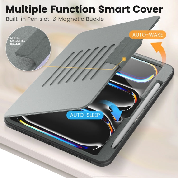 For iPad Pro 11 2024 Smart B Magnetic Holder Leather Tablet Case(Grey) - iPad Pro 11 2024 Cases by PMC TechLife | Online Shopping South Africa | PMC TechLife | Buy Now Pay Later Mobicred