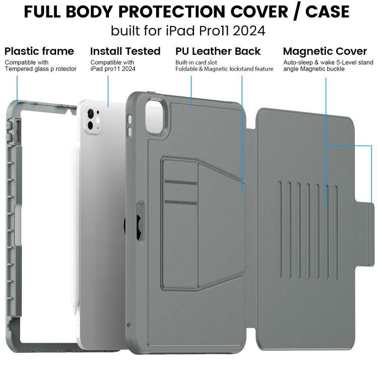 For iPad Pro 11 2024 Smart B Magnetic Holder Leather Tablet Case(Grey) - iPad Pro 11 2024 Cases by PMC TechLife | Online Shopping South Africa | PMC TechLife | Buy Now Pay Later Mobicred