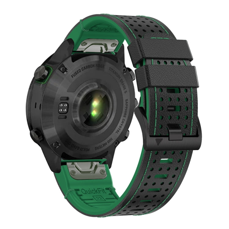 For Garmin Fenix 7 22mm Dot Hole Silicone Leather Quick Release Watch Band(Black Green) - free shipping - PMc TechLife - Order now!