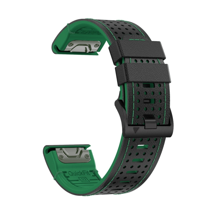 For Garmin Fenix 7 22mm Dot Hole Silicone Leather Quick Release Watch Band(Black Green) - free shipping - PMc TechLife - Order now!
