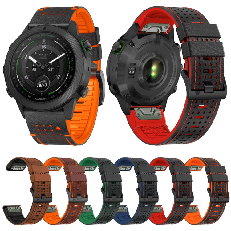 For Garmin Fenix 7 22mm Dot Hole Silicone Leather Quick Release Watch Band(Black Green) - free shipping - PMc TechLife - Order now!