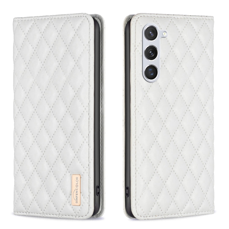 For Samsung Galaxy S25 5G Diamond Lattice Magnetic Leather Flip Phone Case(White) - Galaxy S25 5G Cases by PMC Jewellery | Online Shopping South Africa | PMC Jewellery | Buy Now Pay Later Mobicred