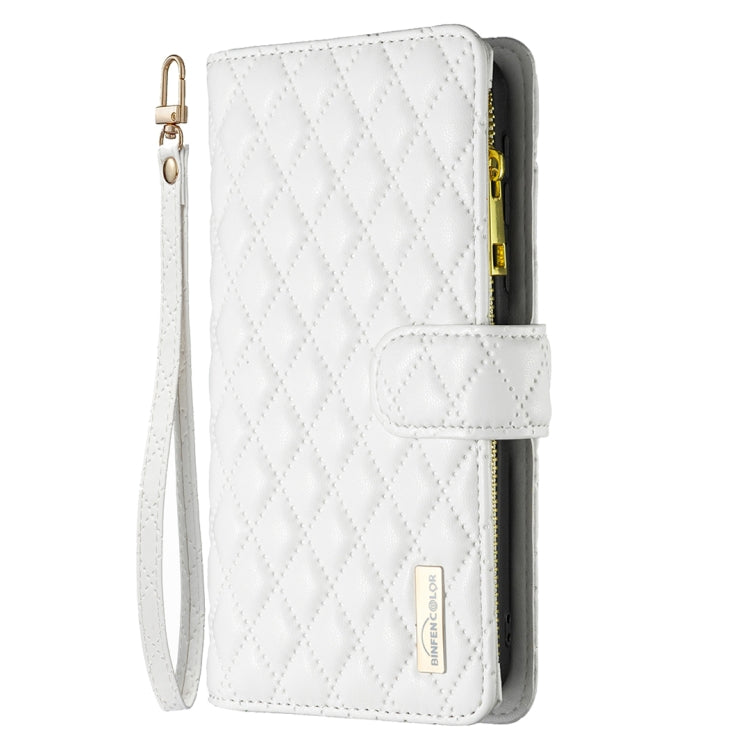 For Samsung Galaxy S24 FE 5G Diamond Lattice Zipper Wallet Leather Flip Phone Case(White) - Galaxy S24 FE 5G Cases by PMC Jewellery | Online Shopping South Africa | PMC Jewellery | Buy Now Pay Later Mobicred