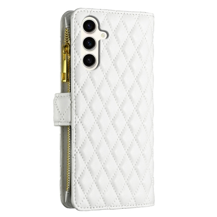 For Samsung Galaxy S24 FE 5G Diamond Lattice Zipper Wallet Leather Flip Phone Case(White) - Galaxy S24 FE 5G Cases by PMC Jewellery | Online Shopping South Africa | PMC Jewellery | Buy Now Pay Later Mobicred