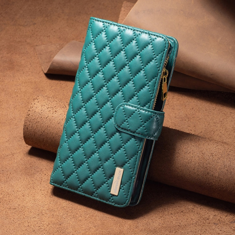 For Samsung Galaxy S24 FE 5G Diamond Lattice Zipper Wallet Leather Flip Phone Case(Green) - Galaxy S24 FE 5G Cases by PMC Jewellery | Online Shopping South Africa | PMC Jewellery | Buy Now Pay Later Mobicred