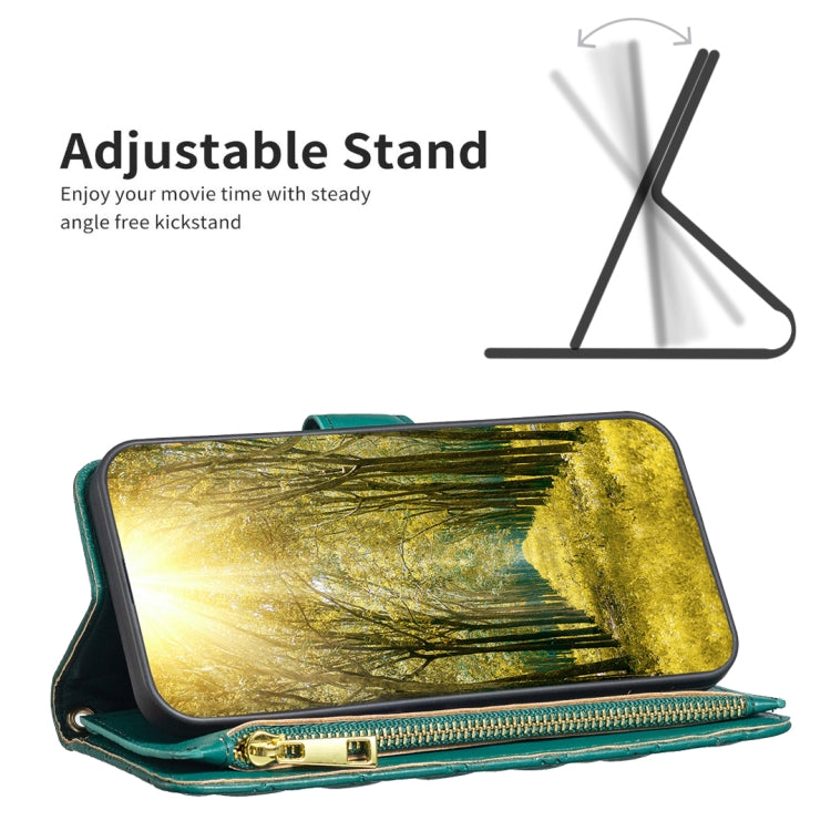 For Samsung Galaxy S24 FE 5G Diamond Lattice Zipper Wallet Leather Flip Phone Case(Green) - Galaxy S24 FE 5G Cases by PMC Jewellery | Online Shopping South Africa | PMC Jewellery | Buy Now Pay Later Mobicred