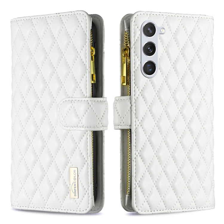 For Samsung Galaxy S25 5G Diamond Lattice Zipper Wallet Leather Flip Phone Case(White) - Galaxy S25 5G Cases by PMC TechLife | Online Shopping South Africa | PMC TechLife | Buy Now Pay Later Mobicred