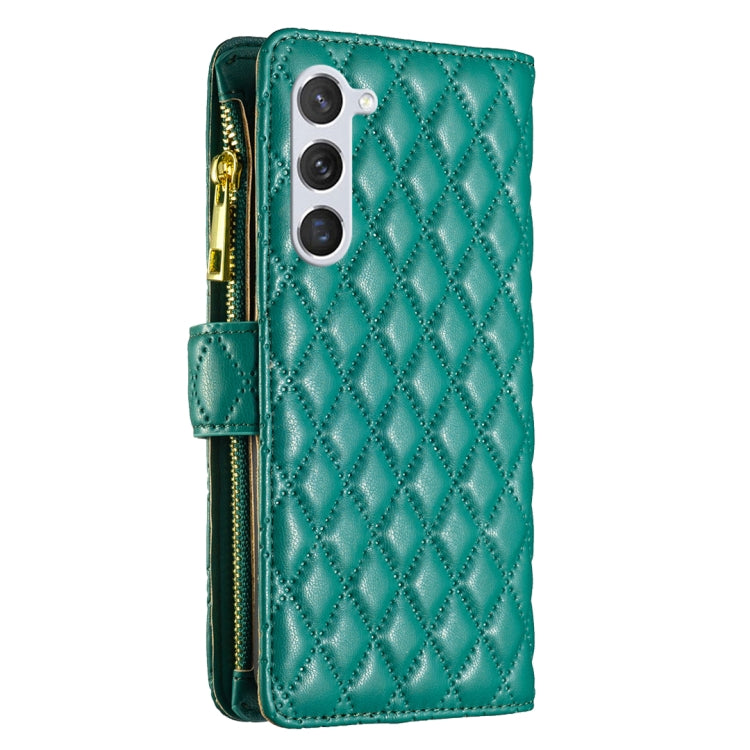 For Samsung Galaxy S25 5G Diamond Lattice Zipper Wallet Leather Flip Phone Case(Green) - Galaxy S25 5G Cases by PMC TechLife | Online Shopping South Africa | PMC TechLife | Buy Now Pay Later Mobicred