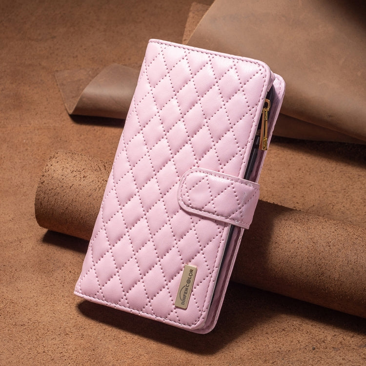 For Samsung Galaxy S25 5G Diamond Lattice Zipper Wallet Leather Flip Phone Case(Pink) - Galaxy S25 5G Cases by PMC TechLife | Online Shopping South Africa | PMC TechLife | Buy Now Pay Later Mobicred