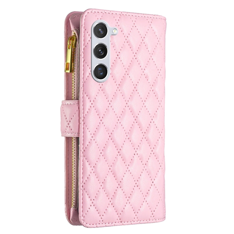 For Samsung Galaxy S25 5G Diamond Lattice Zipper Wallet Leather Flip Phone Case(Pink) - Galaxy S25 5G Cases by PMC TechLife | Online Shopping South Africa | PMC TechLife | Buy Now Pay Later Mobicred