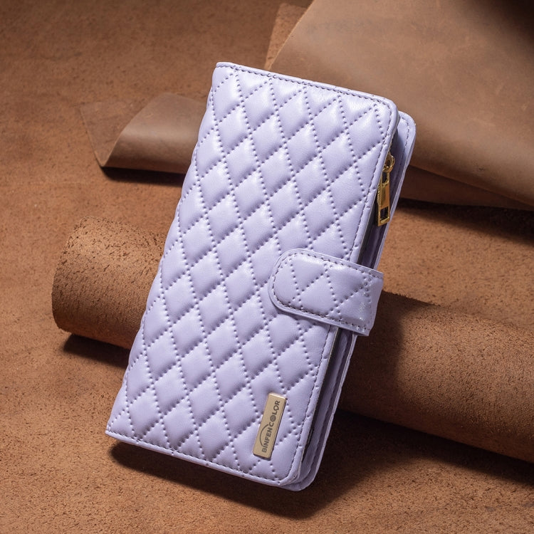 For Samsung Galaxy S25 5G Diamond Lattice Zipper Wallet Leather Flip Phone Case(Purple) - Galaxy S25 5G Cases by PMC TechLife | Online Shopping South Africa | PMC TechLife | Buy Now Pay Later Mobicred