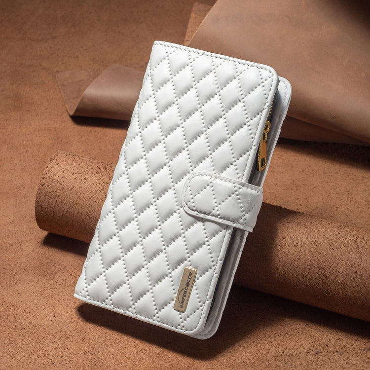 For Samsung Galaxy S25+ 5G Diamond Lattice Zipper Wallet Leather Flip Phone Case(White) - Galaxy S25+ 5G Cases by PMC TechLife | Online Shopping South Africa | PMC TechLife | Buy Now Pay Later Mobicred