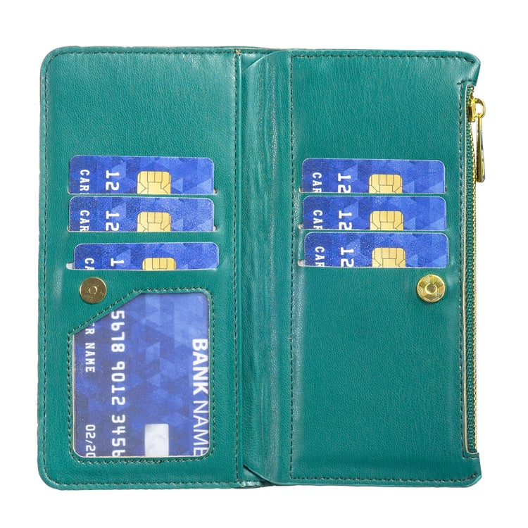 For Samsung Galaxy S25+ 5G Diamond Lattice Zipper Wallet Leather Flip Phone Case(Green) - Galaxy S25+ 5G Cases by PMC TechLife | Online Shopping South Africa | PMC TechLife | Buy Now Pay Later Mobicred