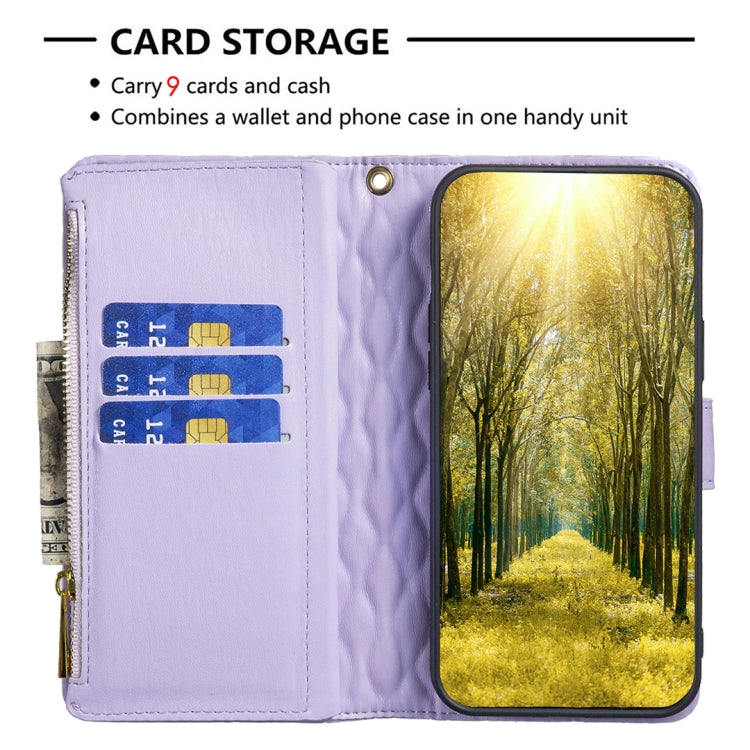 For Samsung Galaxy S25 Ultra 5G Diamond Lattice Zipper Wallet Leather Flip Phone Case(Purple) - Galaxy S25 Ultra 5G Cases by PMC TechLife | Online Shopping South Africa | PMC TechLife | Buy Now Pay Later Mobicred