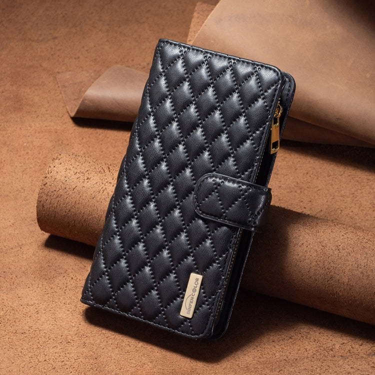 For Samsung Galaxy S25 Ultra 5G Diamond Lattice Zipper Wallet Leather Flip Phone Case(Black) - Galaxy S25 Ultra 5G Cases by PMC TechLife | Online Shopping South Africa | PMC TechLife | Buy Now Pay Later Mobicred