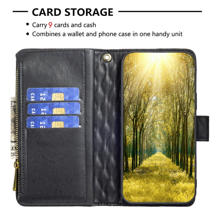 For Samsung Galaxy S25 Ultra 5G Diamond Lattice Zipper Wallet Leather Flip Phone Case(Black) - Galaxy S25 Ultra 5G Cases by PMC TechLife | Online Shopping South Africa | PMC TechLife | Buy Now Pay Later Mobicred