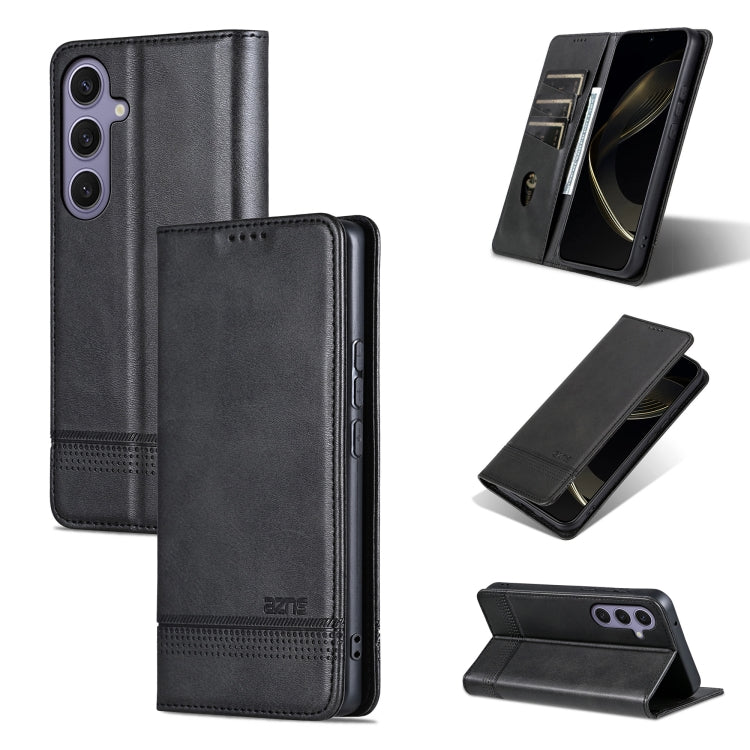 For Samsung Galaxy S25 5G AZNS Magnetic Calf Texture Flip Leather Phone Case(Black) - free shipping - PMC Jewellery - Order now!