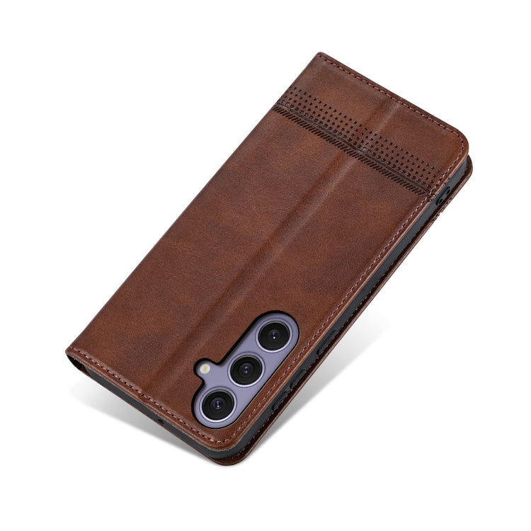 For Samsung Galaxy S25 5G AZNS Magnetic Calf Texture Flip Leather Phone Case(Dark Brown) - free shipping - PMC Jewellery - Order now!