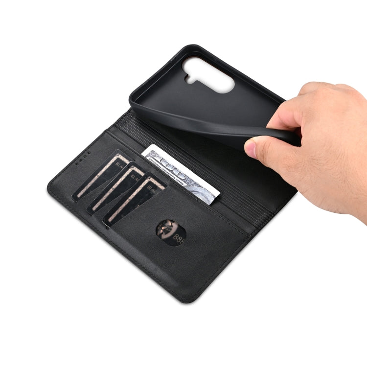 For Samsung Galaxy S25+ 5G AZNS Magnetic Calf Texture Flip Leather Phone Case(Black) - free shipping - PMC Jewellery - Order now!