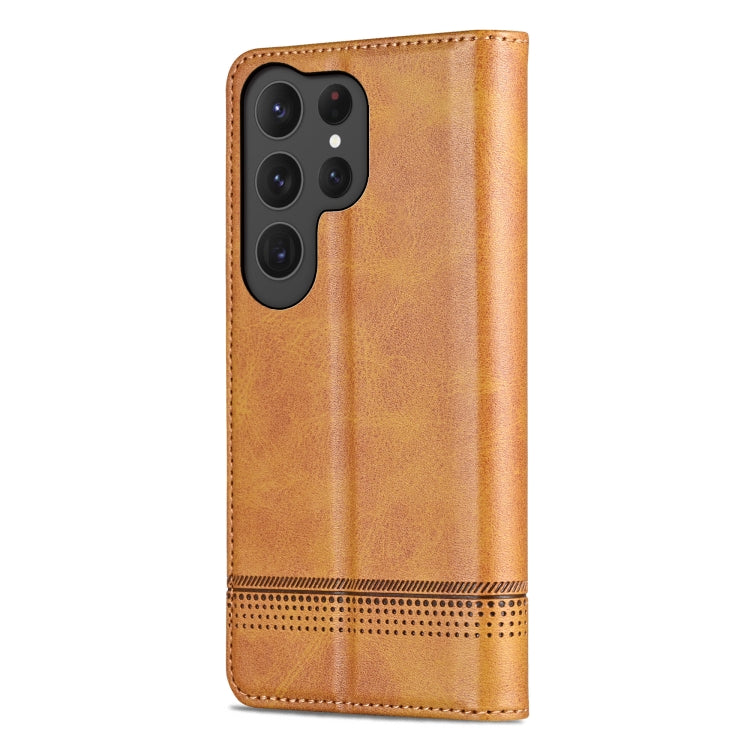 For Samsung Galaxy S25 Ultra 5G AZNS Magnetic Calf Texture Flip Leather Phone Case(Light Brown) - free shipping - PMC Jewellery - Order now!