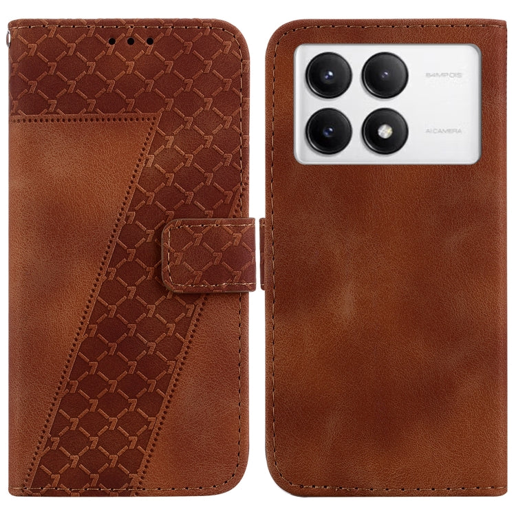 For Redmi K70 / K70 Pro Seven-shaped Embossed Leather Phone Case(Brown) - Xiaomi Cases by PMC Jewellery | Online Shopping South Africa | PMC Jewellery | Buy Now Pay Later Mobicred