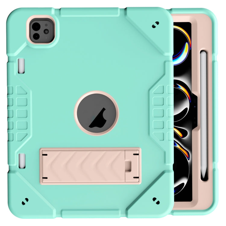 For iPad Pro 11 2024 Armor Holder Silicone Hybrid PC Tablet Case(Mint Green Gold) - iPad Pro 11 2024 Cases by PMC TechLife | Online Shopping South Africa | PMC TechLife | Buy Now Pay Later Mobicred