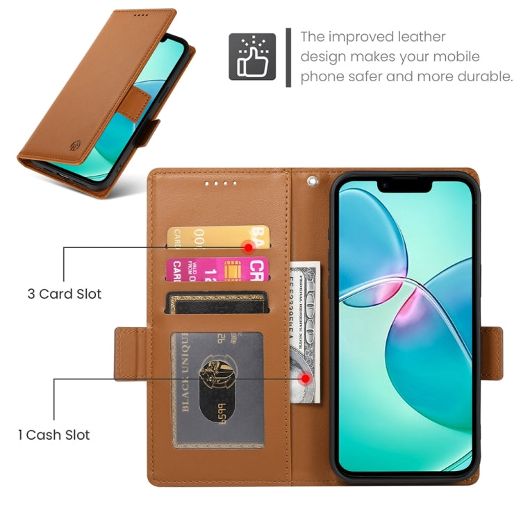 For iPhone 16e Side Buckle Magnetic Frosted Leather Phone Case(Brown) - free shipping - PMC TechLife - Order now!