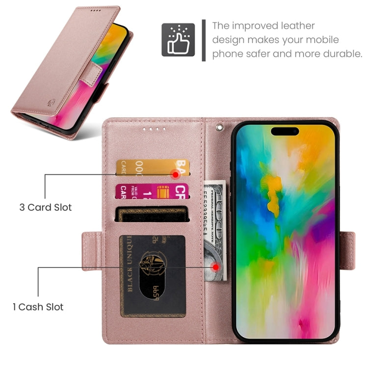 For iPhone 16 Pro Max Side Buckle Magnetic Frosted Leather Phone Case(Rose Gold) - iPhone 16 Pro Max Cases by PMC TechLife | Online Shopping South Africa | PMC TechLife | Buy Now Pay Later Mobicred