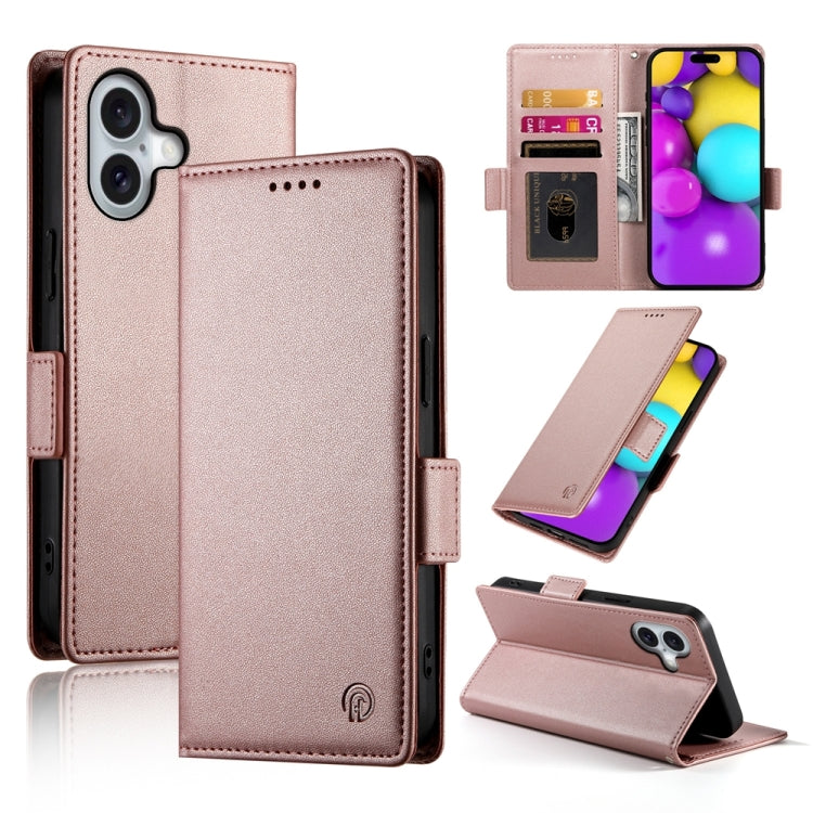 For iPhone 16 Side Buckle Magnetic Frosted Leather Phone Case(Rose Gold) - iPhone 16 Cases by PMC TechLife | Online Shopping South Africa | PMC TechLife | Buy Now Pay Later Mobicred