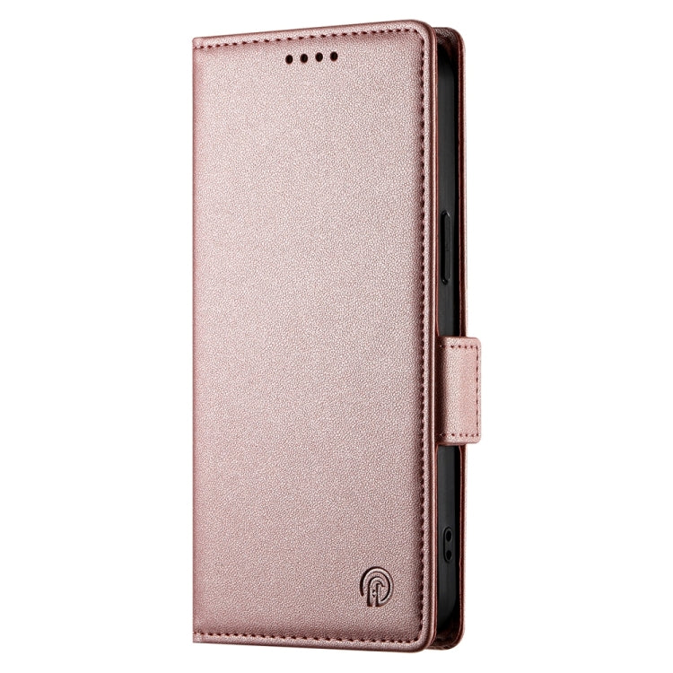 For iPhone 16 Side Buckle Magnetic Frosted Leather Phone Case(Rose Gold) - iPhone 16 Cases by PMC TechLife | Online Shopping South Africa | PMC TechLife | Buy Now Pay Later Mobicred