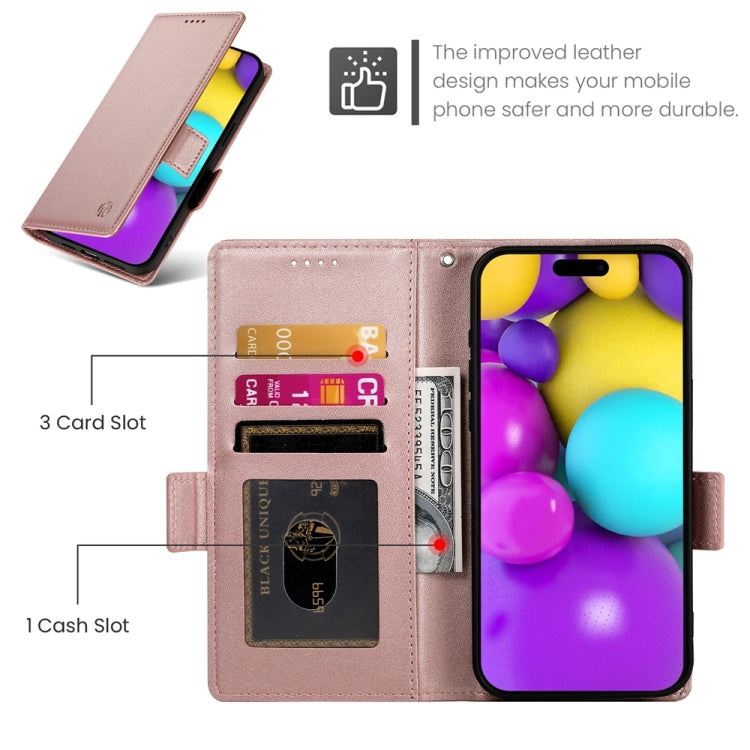 For iPhone 16 Side Buckle Magnetic Frosted Leather Phone Case(Rose Gold) - iPhone 16 Cases by PMC TechLife | Online Shopping South Africa | PMC TechLife | Buy Now Pay Later Mobicred