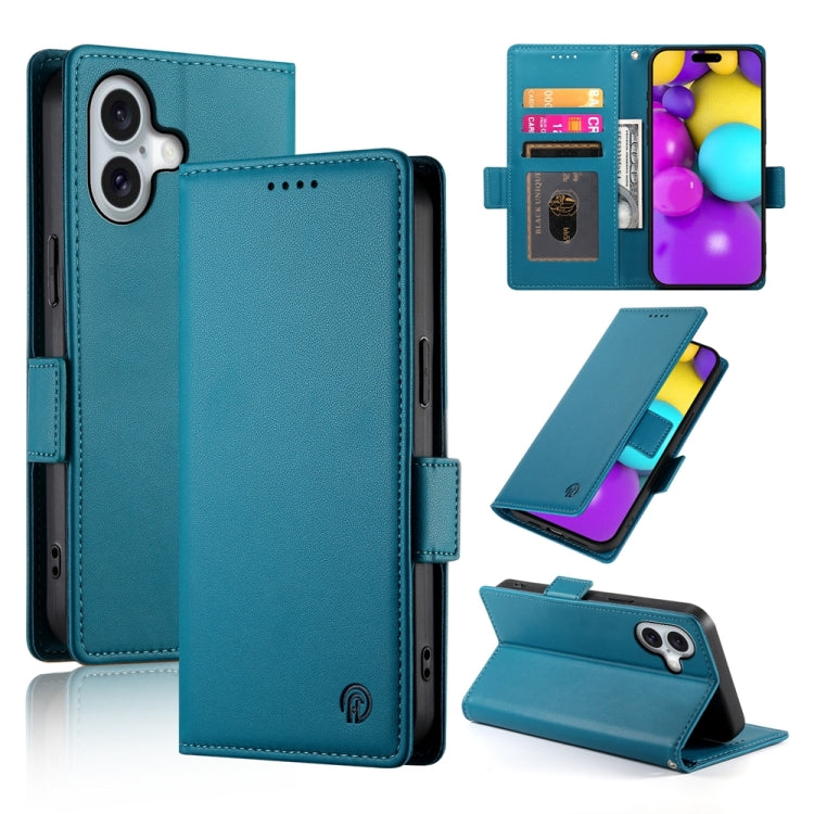 For iPhone 16 Side Buckle Magnetic Frosted Leather Phone Case(Blue) - iPhone 16 Cases by PMC TechLife | Online Shopping South Africa | PMC TechLife | Buy Now Pay Later Mobicred
