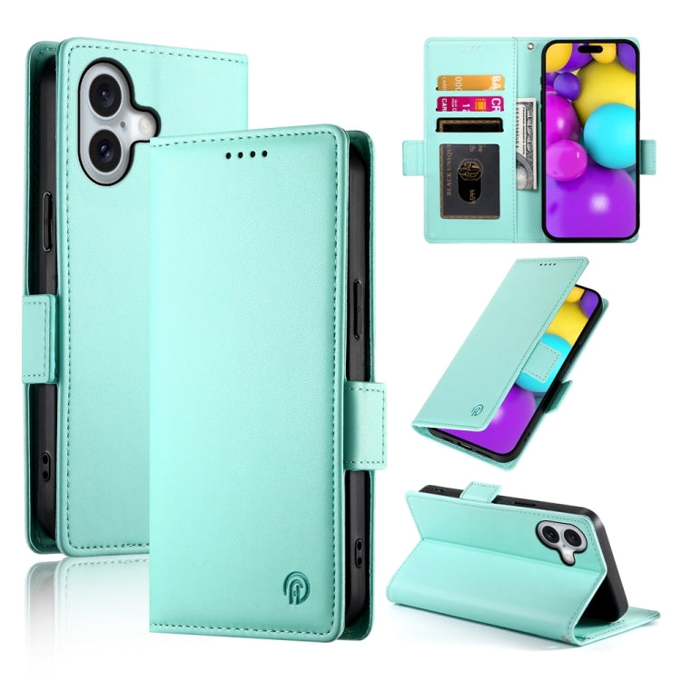 For iPhone 16 Side Buckle Magnetic Frosted Leather Phone Case(Mint Green) - iPhone 16 Cases by PMC TechLife | Online Shopping South Africa | PMC TechLife | Buy Now Pay Later Mobicred