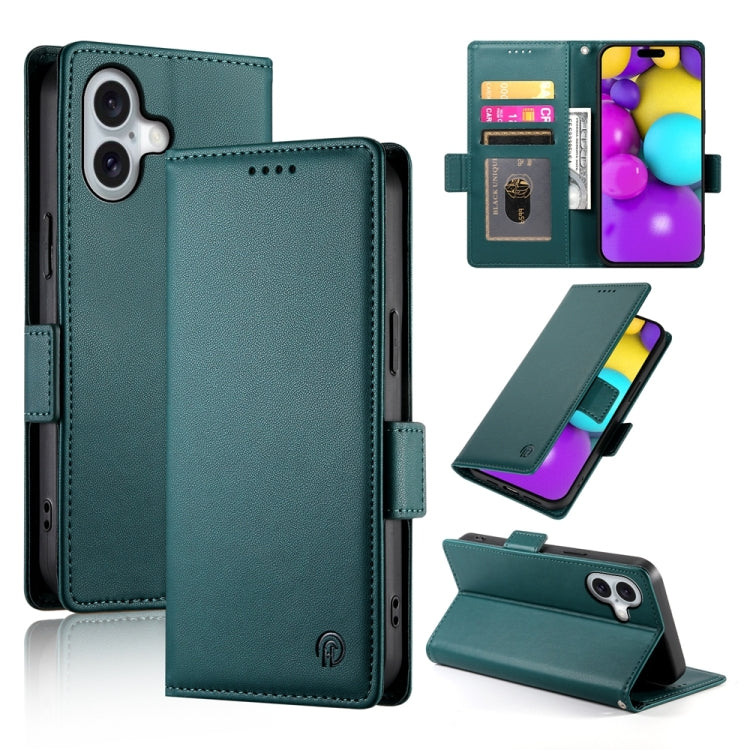 For iPhone 16 Side Buckle Magnetic Frosted Leather Phone Case(Dark Green) - iPhone 16 Cases by PMC TechLife | Online Shopping South Africa | PMC TechLife | Buy Now Pay Later Mobicred