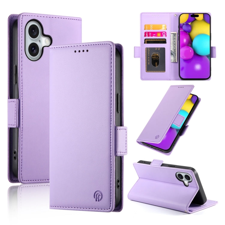 For iPhone 16 Side Buckle Magnetic Frosted Leather Phone Case(Purple) - iPhone 16 Cases by PMC TechLife | Online Shopping South Africa | PMC TechLife | Buy Now Pay Later Mobicred