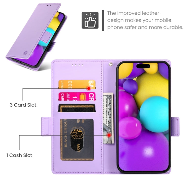 For iPhone 16 Side Buckle Magnetic Frosted Leather Phone Case(Purple) - iPhone 16 Cases by PMC TechLife | Online Shopping South Africa | PMC TechLife | Buy Now Pay Later Mobicred