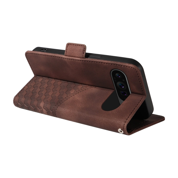 For Google Pixel 9 Pro XL Embossed Rhombus Starry Leather Phone Case(Brown) - Google Cases by PMC TechLife | Online Shopping South Africa | PMC TechLife | Buy Now Pay Later Mobicred